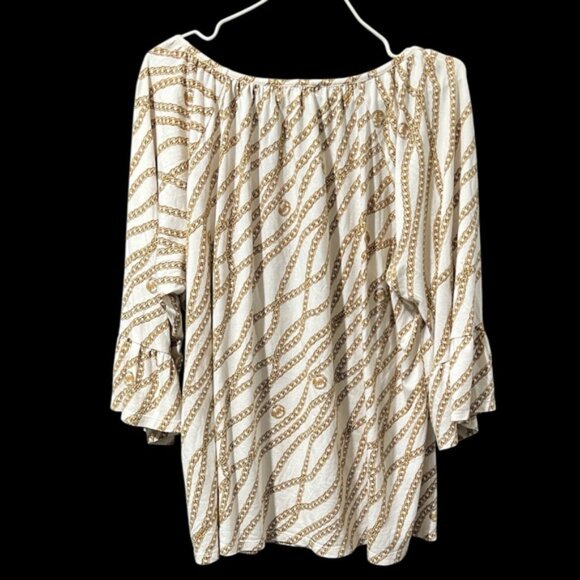 MICHAEL KORS 2X BONEGOLD CHAIN PEASANT STYLE BLOUSE COTTON MODAL - Picture 2 of 7